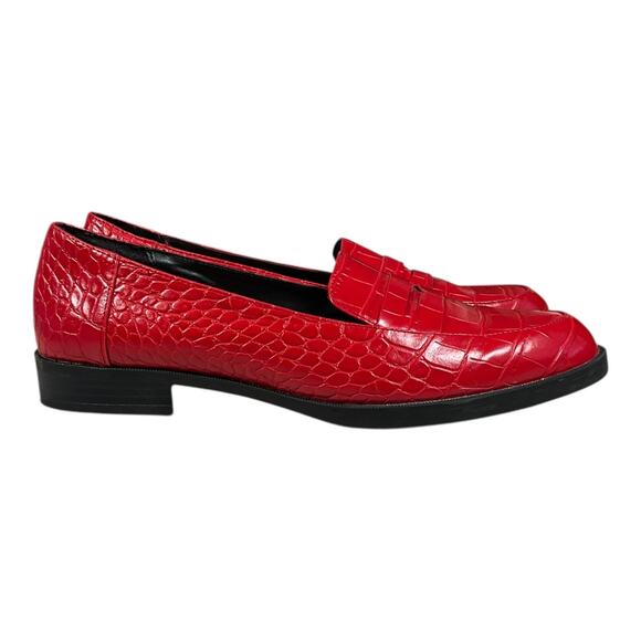 Zara Trafaluc Red Croc-Embossed Loafers Women’s Size 39 (8.5 US) - Picture 2 of 13